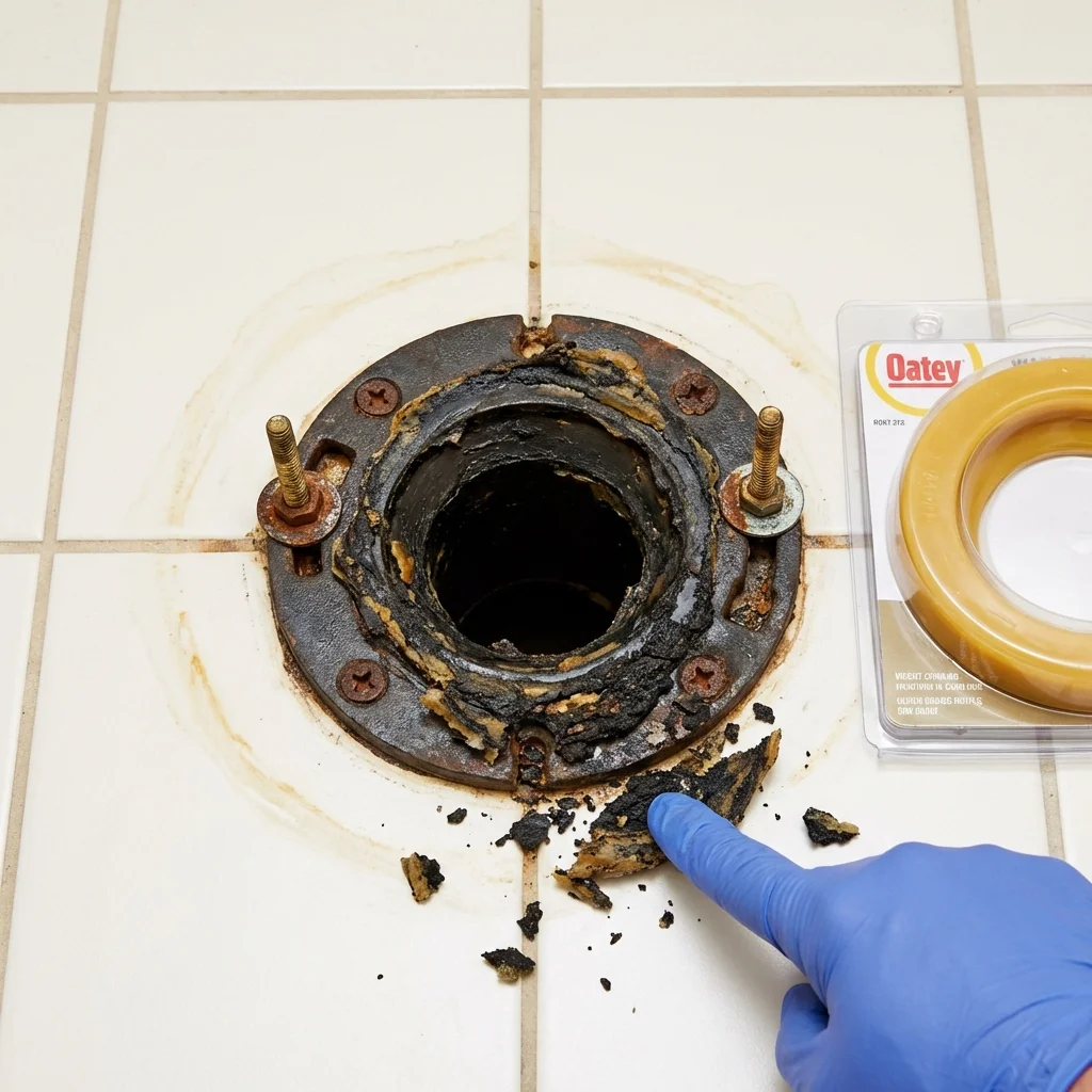 Failed wax ring showing water seepage at the base of a toilet in a Hydesville, CA home