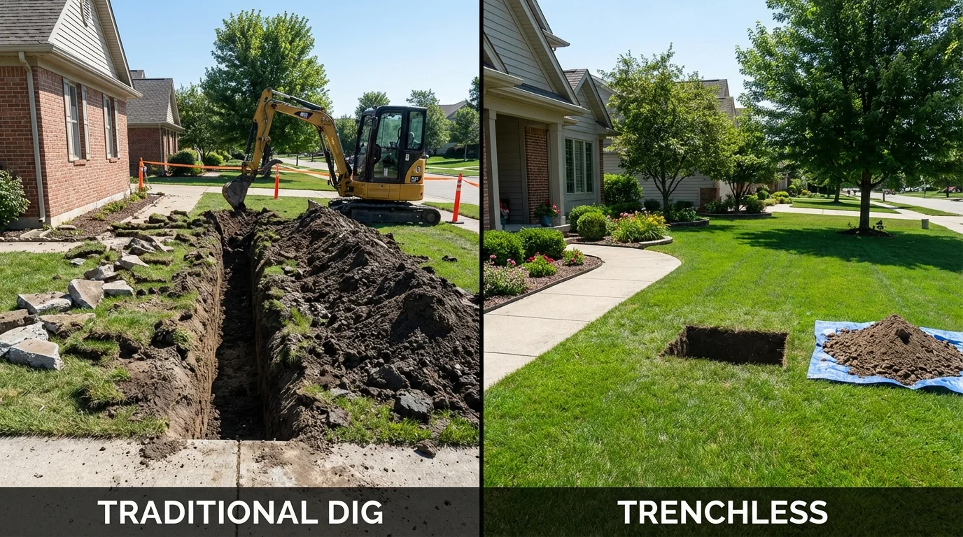 Trenchless sewer repair with minimal yard damage versus traditional excavation in Hydesville, CA